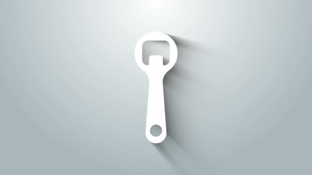 Ikona otvírák na bílou láhev izolované na šedém pozadí. Grafická animace pohybu videa 4K — Stock video