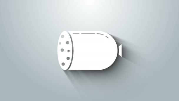 Fehér szalámis kolbász ikon elszigetelt szürke háttér. Hús csemege termék. 4K Videó mozgás grafikus animáció — Stock videók