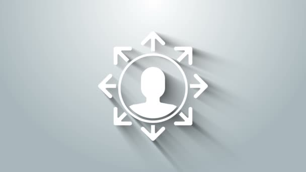 Ikona základny týmu White Project izolovaná na šedém pozadí. Obchodní analýza a plánování, poradenství, týmová práce, projektové řízení. Grafická animace pohybu videa 4K — Stock video
