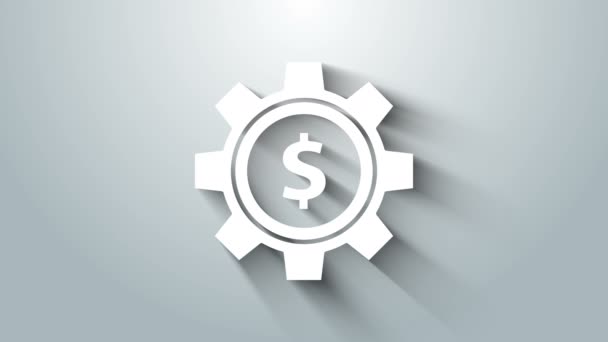 White Gear cu pictograma simbolului dolar izolată pe fundal gri. Afaceri și finanțe icon conceptual. 4K Animație grafică în mișcare video — Videoclip de stoc