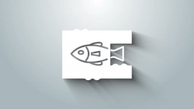 White Stop okyanus plastik kirliliği ikonu gri arka planda izole edildi. Çevre koruma kavramı. Balıklar plastiğe hayır der. 4K Video hareketli grafik canlandırması