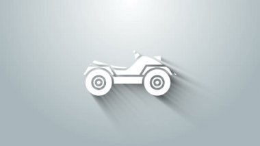 White All Arazi Aracı ya da ATV motosiklet ikonu gri arka planda izole edilmiş. Dörtlü bisiklet. Olağanüstü bir spor. 4K Video hareketli grafik canlandırması