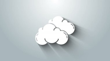 Beyaz Bulut simgesi gri arkaplanda izole edildi. 4K Video hareketli grafik canlandırması