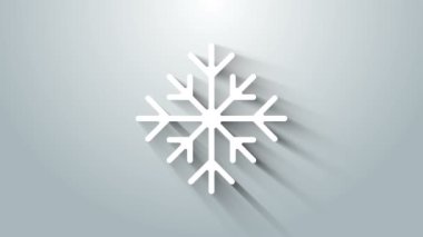 Beyaz Kar Tanesi simgesi gri arkaplanda izole edildi. 4K Video hareketli grafik canlandırması