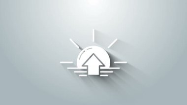 Gri arkaplanda beyaz gündoğumu simgesi izole edildi. 4K Video hareketli grafik canlandırması