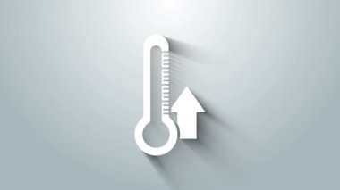 Gri arkaplanda beyaz termometre simgesi izole edildi. 4K Video hareketli grafik canlandırması