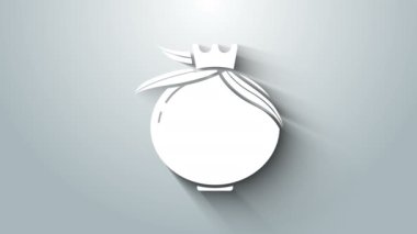 Beyaz Nar simgesi gri arkaplanda izole edilmiş. Garnet meyvesi. 4K Video hareketli grafik canlandırması