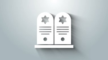 Beyaz Tombstone, David 'in yıldızı gri arka planda izole edilmiş. Yahudi mezar taşı. Mezar taşı simgesi. 4K Video hareketli grafik canlandırması