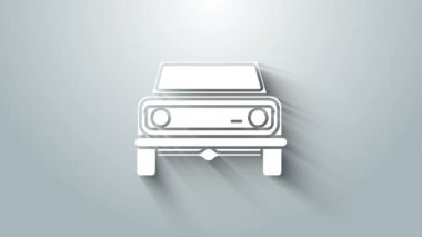 Gri arkaplanda beyaz off road araba simgesi izole edildi. Cip işareti. 4K Video hareketli grafik canlandırması