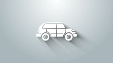 Beyaz Hatchback araba simgesi gri arkaplanda izole edildi. 4K Video hareketli grafik canlandırması