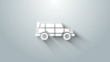 Gri arkaplanda beyaz off road araba simgesi izole edildi. Cip işareti. 4K Video hareketli grafik canlandırması