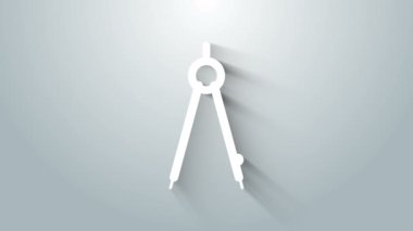 Beyaz çizim pusula simgesi gri arkaplanda izole edildi. Pusula işareti. Çizim ve eğitim araçları. Geometrik alet. 4K Video hareketli grafik canlandırması