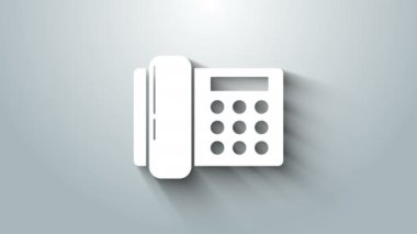 Gri arkaplanda beyaz telefon simgesi izole edildi. Sabit telefon. 4K Video hareketli grafik canlandırması