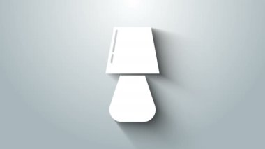 Beyaz masa lambası simgesi gri arkaplanda izole edildi. 4K Video hareketli grafik canlandırması