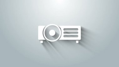 Beyaz sunum, film, film, medya projektör ikonu gri arkaplanda izole edildi. 4K Video hareketli grafik canlandırması