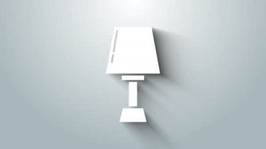 Beyaz masa lambası simgesi gri arkaplanda izole edildi. 4K Video hareketli grafik canlandırması