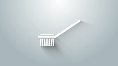 Gri arkaplanda beyaz tuvalet fırçası simgesi izole edildi. 4K Video hareketli grafik canlandırması