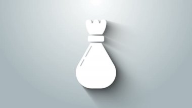 Beyaz çöp torbası simgesi gri arkaplanda izole edilmiş. 4K Video hareketli grafik canlandırması