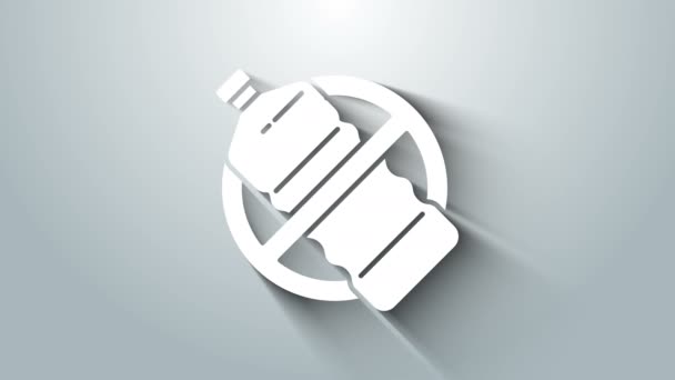 Branco Nenhum ícone de garrafa de plástico isolado no fundo cinza. Animação gráfica em movimento de vídeo 4K — Vídeo de Stock