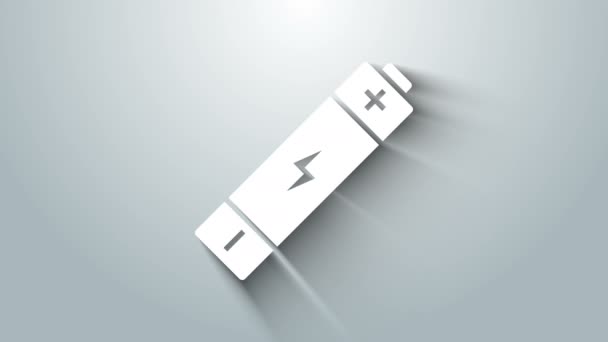 Bílá ikona baterie izolované na šedém pozadí. Symbol blesku. Grafická animace pohybu videa 4K — Stock video