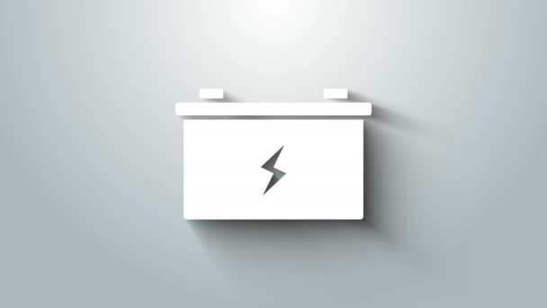 White Car battery icon isolated on grey background. Accumulator battery energy power and electricity accumulator battery. 4K Video motion graphic animation — Stock Video