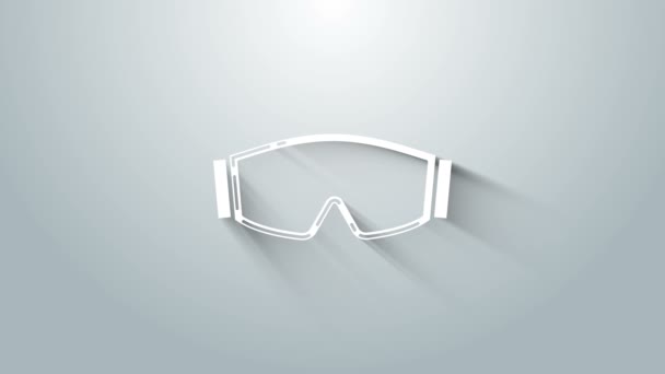 Icono de gafas de esquí blancas aisladas sobre fondo gris. Deporte extremo. Equipamiento deportivo. Animación gráfica de vídeo 4K — Vídeo de stock