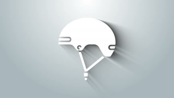Icono del casco blanco aislado sobre fondo gris. Deporte extremo. Equipamiento deportivo. Animación gráfica de vídeo 4K — Vídeos de Stock