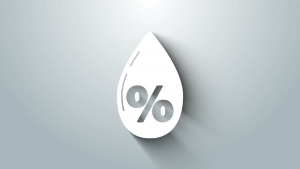 Icona della percentuale di goccia d'acqua bianca isolata su sfondo grigio. Analisi dell'umidità. Animazione grafica 4K Video motion — Video Stock