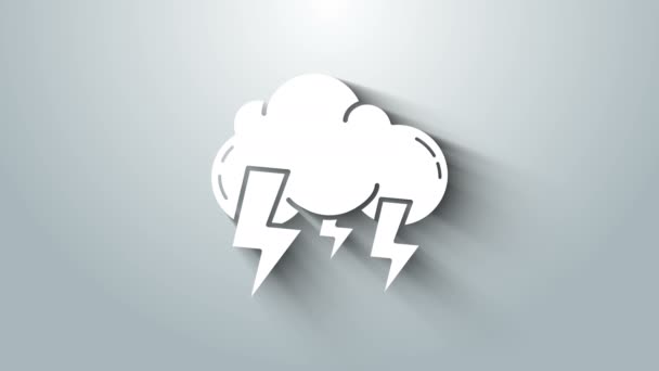 Icono de tormenta blanca aislado sobre fondo gris. Nube y relámpago. Icono del tiempo de tormenta. Animación gráfica de vídeo 4K — Vídeos de Stock