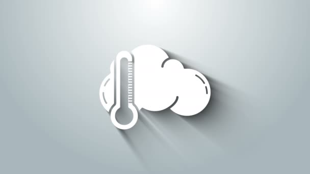 Termometro bianco e icona nuvola isolati su sfondo grigio. Animazione grafica 4K Video motion — Video Stock