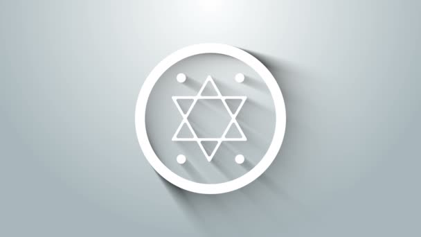 Bílá židovská mince ikona izolované na šedém pozadí. Symbol měny. Grafická animace pohybu videa 4K — Stock video
