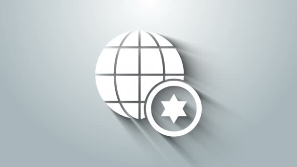 White World Globe och Israel ikonen isolerad på grå bakgrund. 4K Video motion grafisk animation — Stockvideo