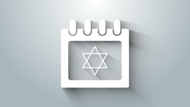 Calendario judío blanco con estrella de David icono aislado sobre fondo gris. Hanukkah día calendario. Animación gráfica de vídeo 4K — Vídeo de stock