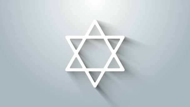 Weißer Davidstern isoliert auf grauem Hintergrund. Symbol jüdischer Religion. Symbol Israels. 4K Video Motion Grafik Animation — Stockvideo