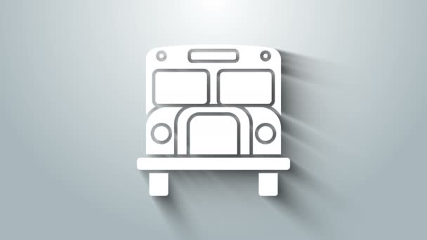 Icona White School Bus isolata su sfondo grigio. Simbolo dei trasporti pubblici. Animazione grafica 4K Video motion — Video Stock