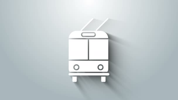 Witte Trolleybus pictogram geïsoleerd op grijze achtergrond. Openbaar vervoer symbool. 4K Video motion grafische animatie — Stockvideo