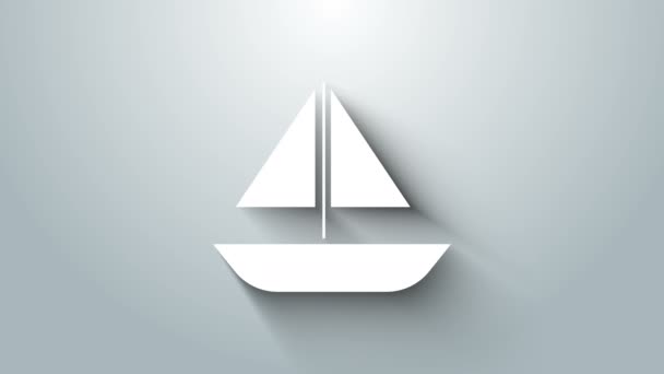 Velero blanco yate o velero icono del barco aislado sobre fondo gris. Navegación en barco de crucero marítimo. Animación gráfica de vídeo 4K — Vídeo de stock