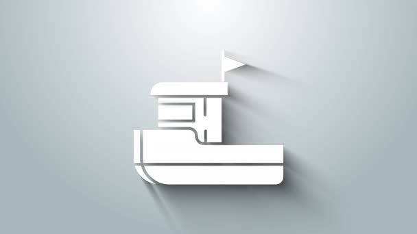 Bílá Rybářský člun ikona izolované na šedém pozadí. Grafická animace pohybu videa 4K — Stock video