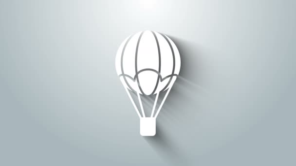 Icono de globo aerostático blanco aislado sobre fondo gris. Transporte aéreo para viajar. Animación gráfica de vídeo 4K — Vídeo de stock