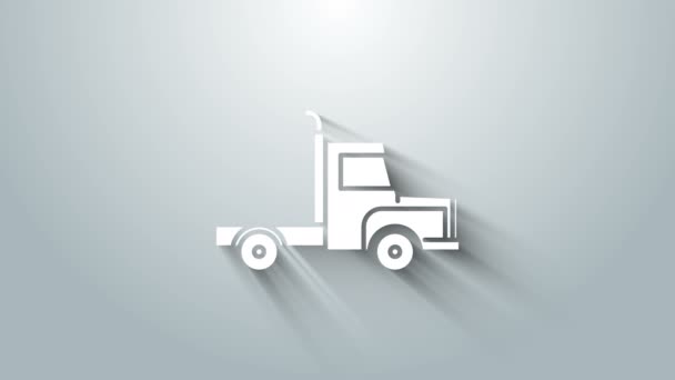Biały samochód dostawczy ciężarówka ikona izolowane na szarym tle. 4K Animacja graficzna ruchu wideo — Wideo stockowe