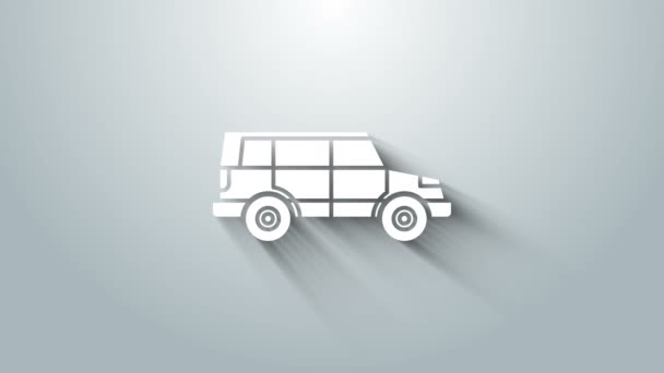 White Off silniční auto ikona izolované na šedém pozadí. Značka džípu. Grafická animace pohybu videa 4K — Stock video