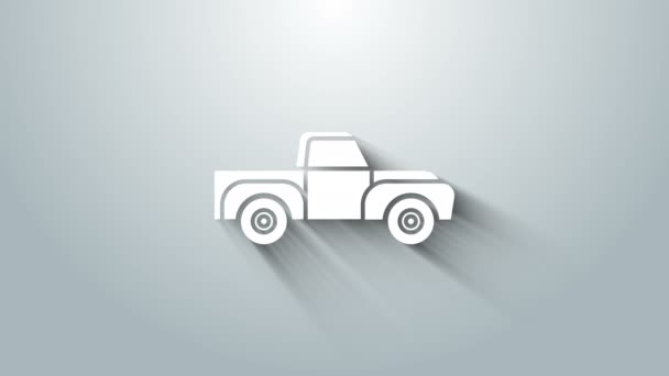 Белый пикап значок грузовика изолирован на сером фоне. Видеографическая анимация 4K — стоковое видео