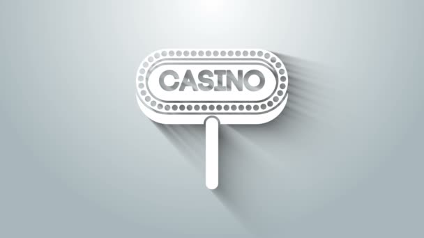 Ikona tablicy sygnalizacyjnej White Casino odizolowana na szarym tle. 4K Animacja graficzna ruchu wideo — Wideo stockowe