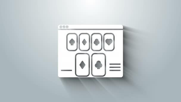 Біла ікона для гри в покер, ізольована на сірому фоні. Інтернет казино. 4K Відеографічна анімація — стокове відео
