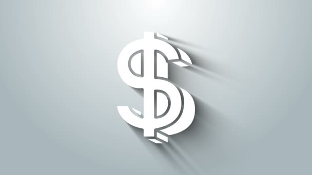 Vit Dollar symbol ikon isolerad på grå bakgrund. Kontant och pengar, förmögenhet, betalningssymbol. Kasinospel. 4K Video motion grafisk animation — Stockvideo