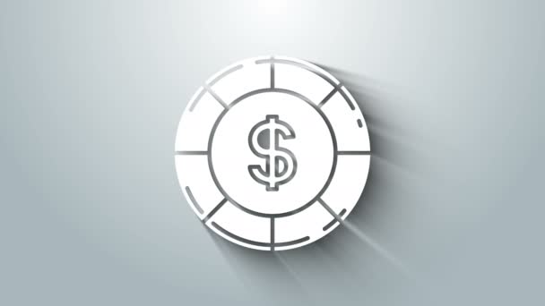 Чип Белого Казино с символом доллара изолирован на сером фоне. Игры в казино. Видеографическая анимация 4K — стоковое видео