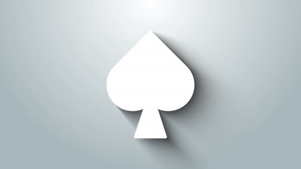 White Playing card with spades symbol icon isolated on grey background. Casino gambling. 4K Video motion graphic animation — Stock Video