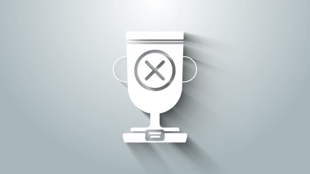 Λευκό κύπελλο βραβείο εικονίδιο απομονώνονται σε γκρι φόντο. Σύμβολο τρόπαιο νικητή. Πρωτάθλημα ή τρόπαιο αγώνα. Σημάδι αθλητικού επιτεύγματος. 4K Γραφική κίνηση κίνησης βίντεο — Αρχείο Βίντεο