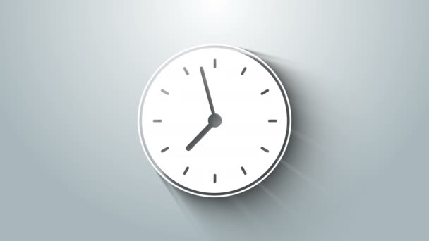 Icono del reloj blanco aislado sobre fondo gris. Símbolo de tiempo. Animación gráfica de vídeo 4K — Vídeo de stock