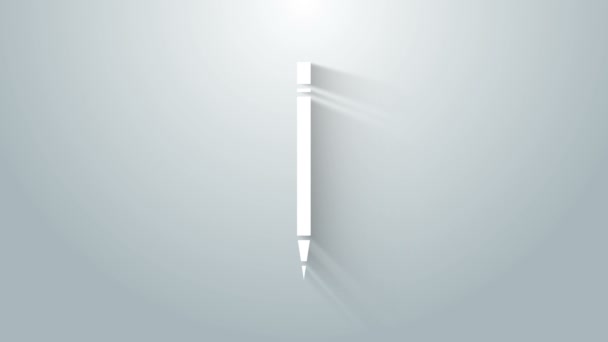 Vit penna med suddgummi och linje ikon isolerad på grå bakgrund. Ritnings- och utbildningsverktyg. Skolans kontorssymbol. 4K Video motion grafisk animation — Stockvideo